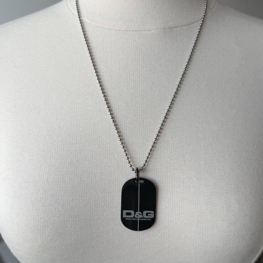 Dolce & Gabbana Logo Dog Tag Ball Chain Necklace Silver